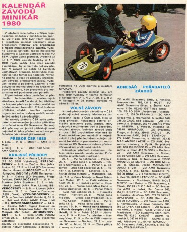 Kalendář závodů minikár 1980