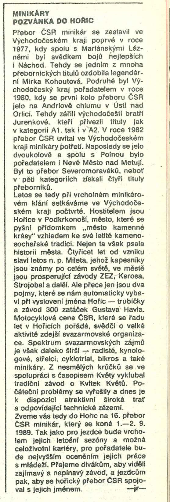 pozvánka do Hořic na 16. přebor ČSR