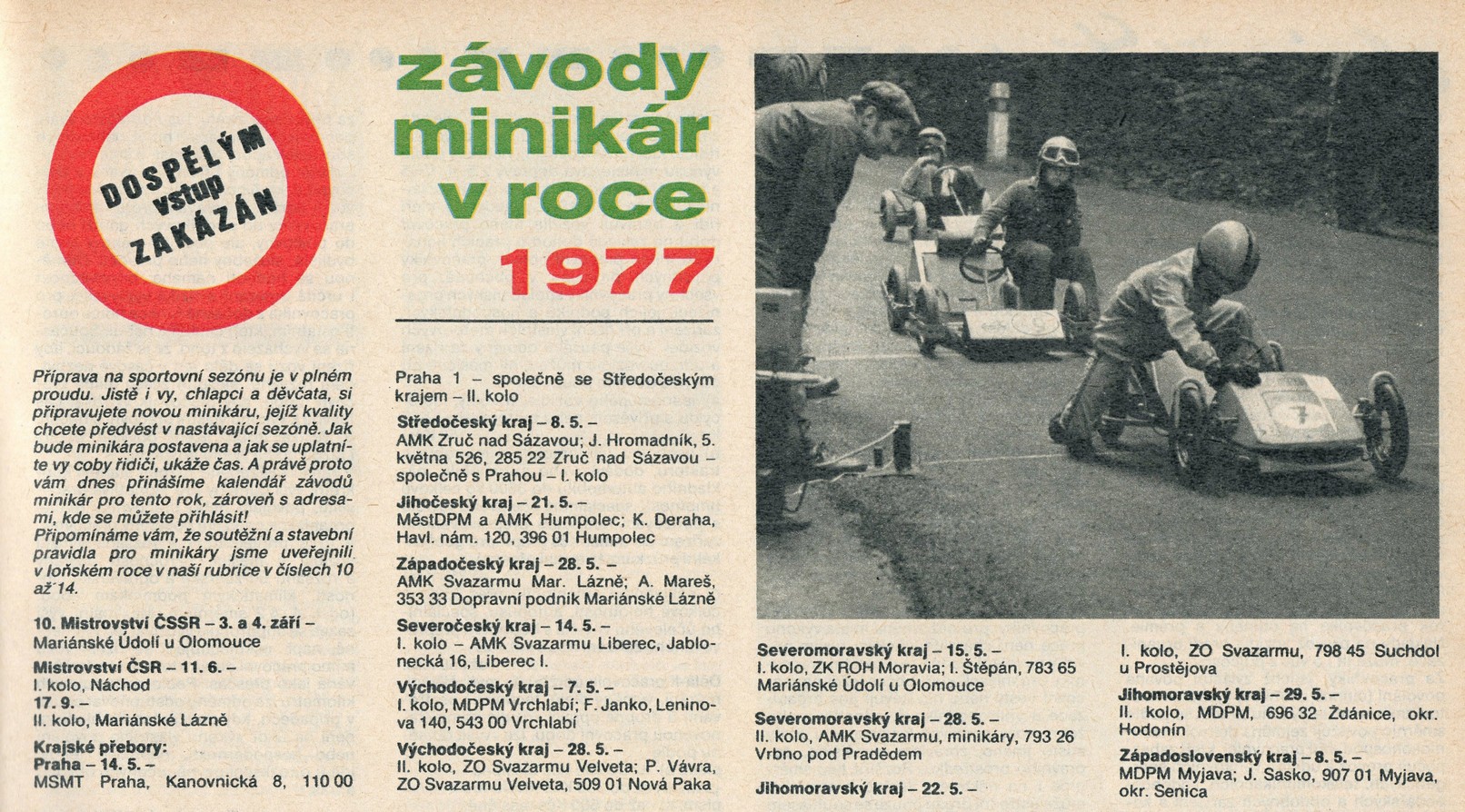 kalendář závodů 1977